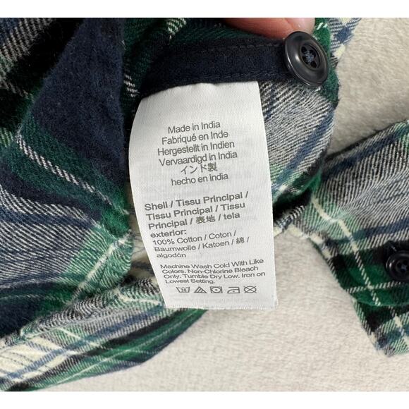 J crew Mens Navy Green Flannel Tartan Plaid Shirt XL Cotton Button Down - Picture 7 of 7